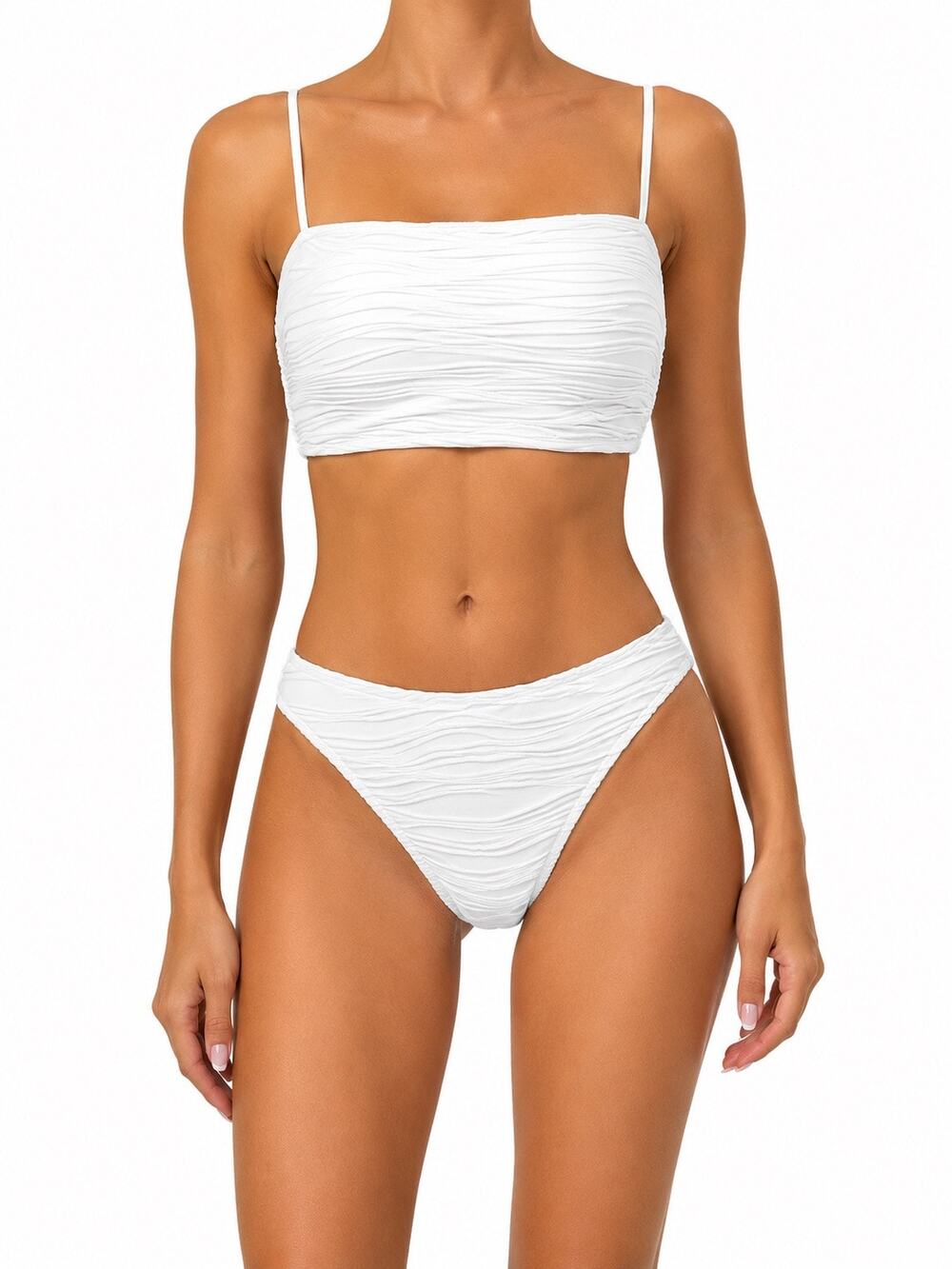 ZAFUL White Ribbed Textured 2 Piece Bikini Set Size M NWT High Leg Swimsuit